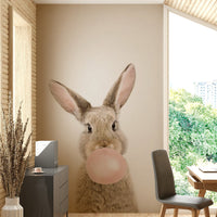 Playful bubble gum bunny wall mural for fun spaces.

