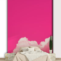 A graceful subtle cloud wall mural in bright, fun tones.

