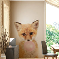 Whimsical fox wall art with bubble gum style


