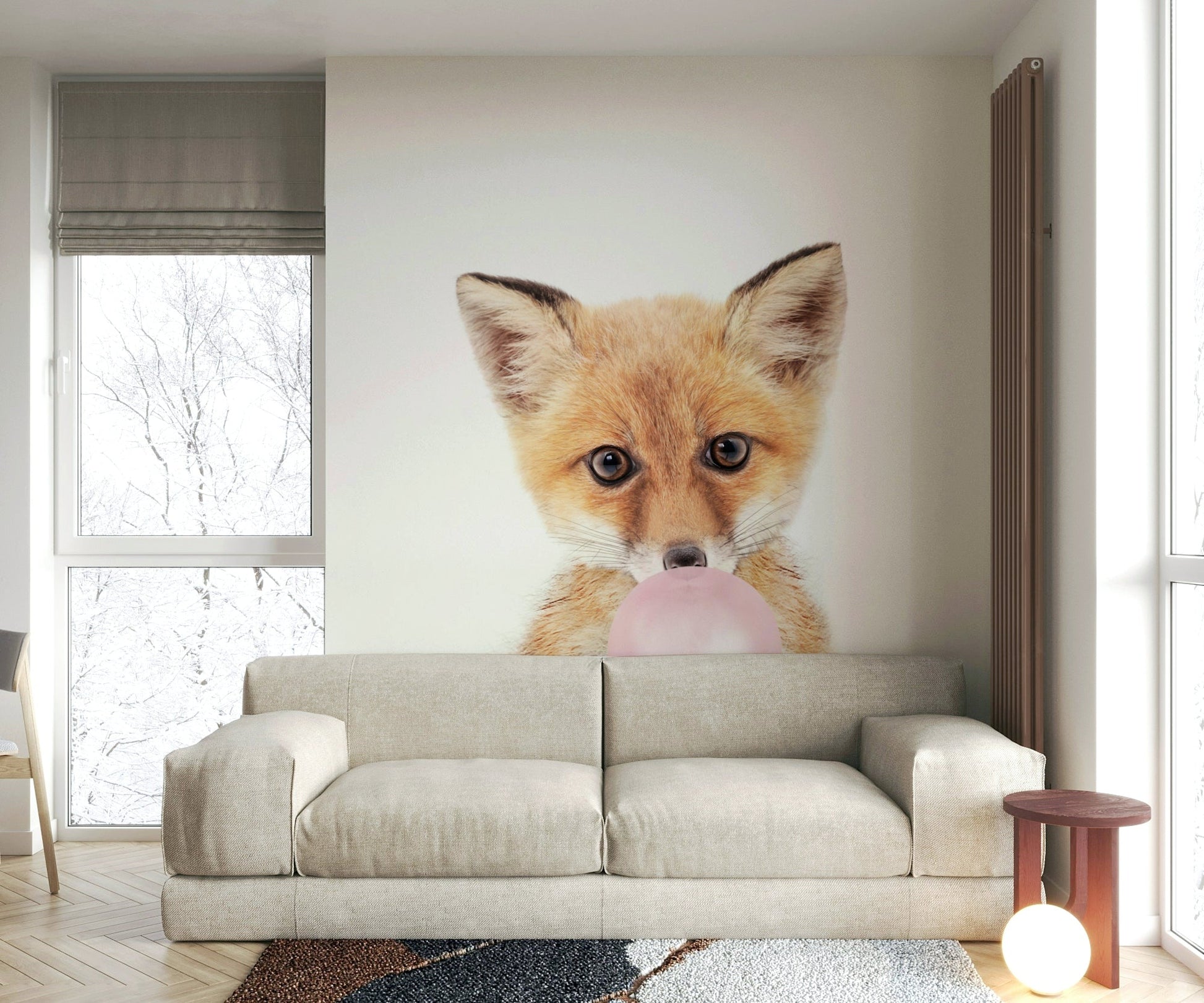 Colorful fox mural with bubble gum for bedroom

