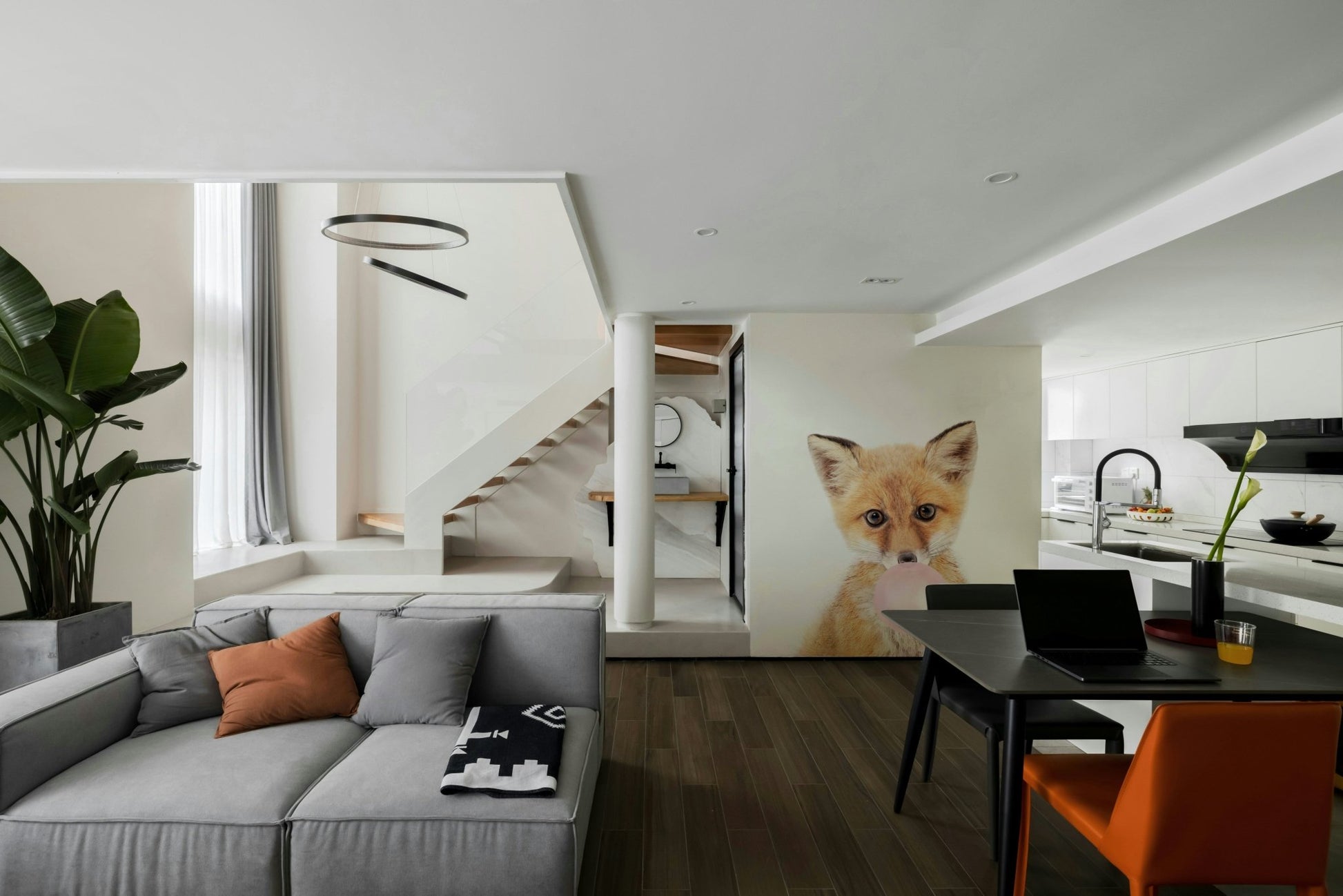 Fox with bubble gum design perfect for kids' decor

