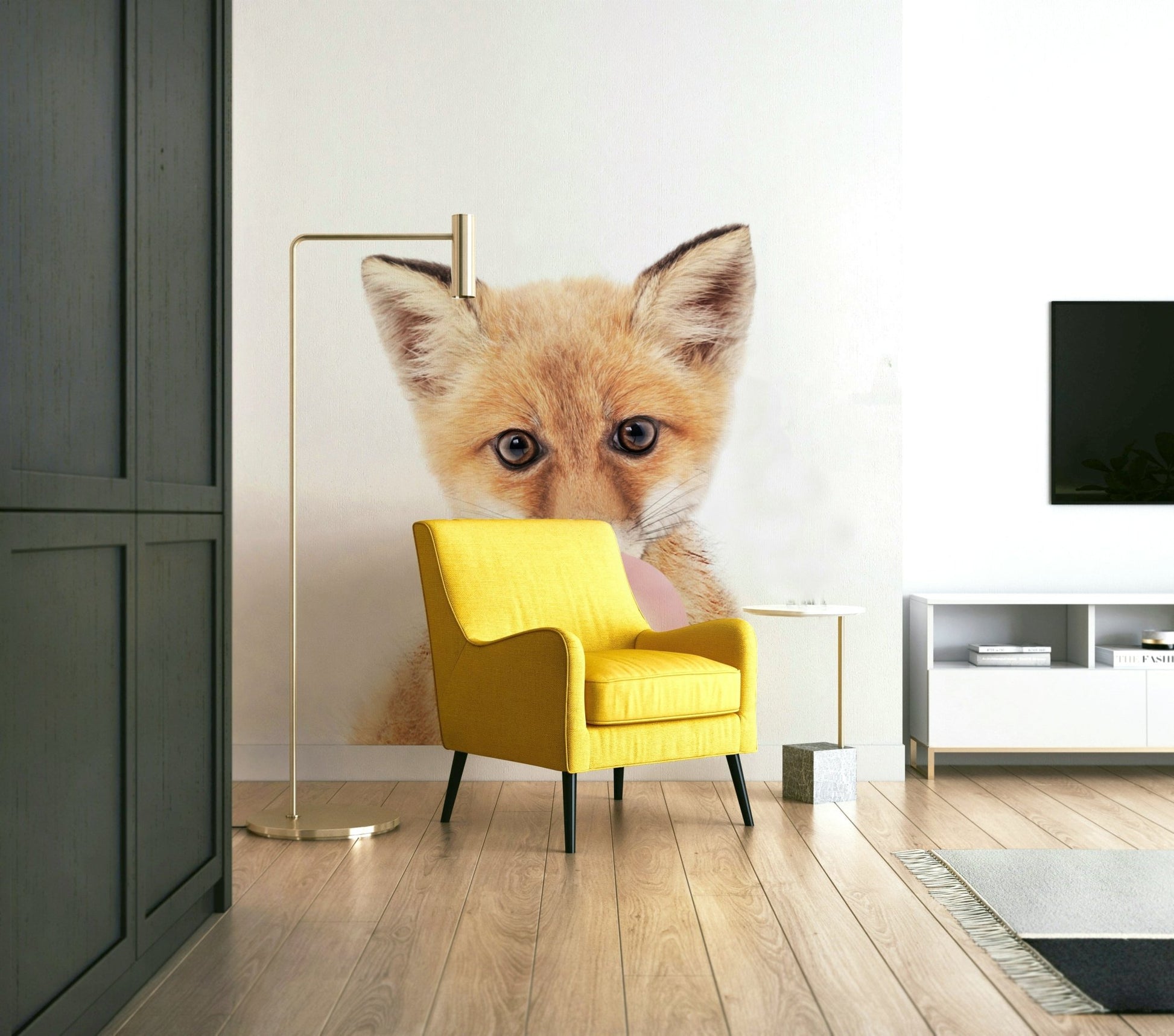 Playful fox with bubble gum design wall mural

