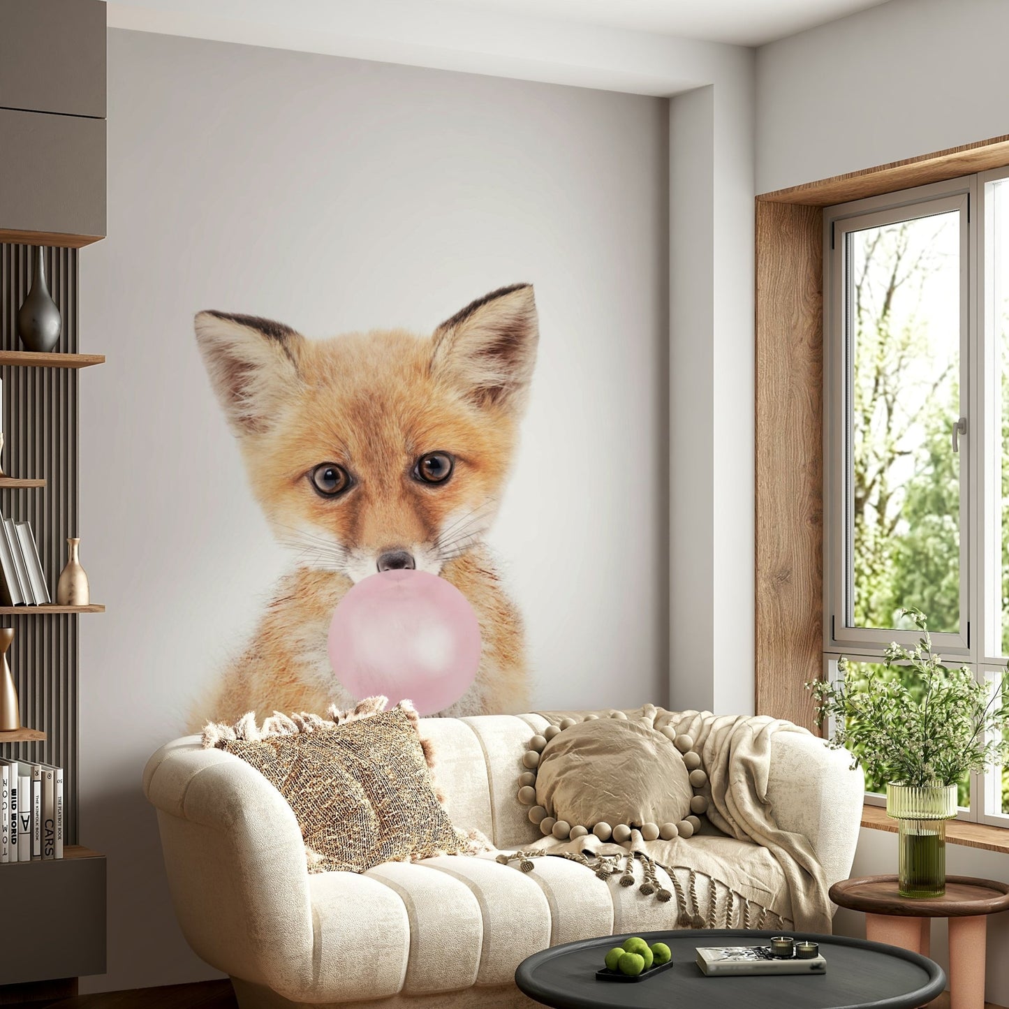 Cute Bubble Gum Fox wall mural for kids room

