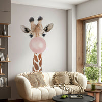 Playful bubble gum giraffe wall art mural

