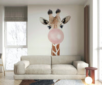 Whimsical bubble gum giraffe wall art for nursery

