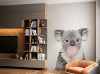 Whimsical bubble gum koala wall design for playful rooms.

