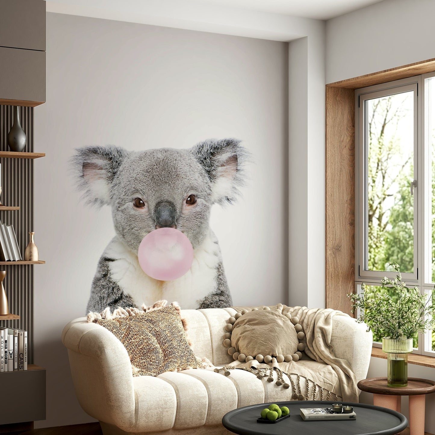 Bubble Gum Koala Wall Mural in pastel pink tones.

