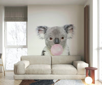 Adorable koala blowing bubble gum wall art mural.

