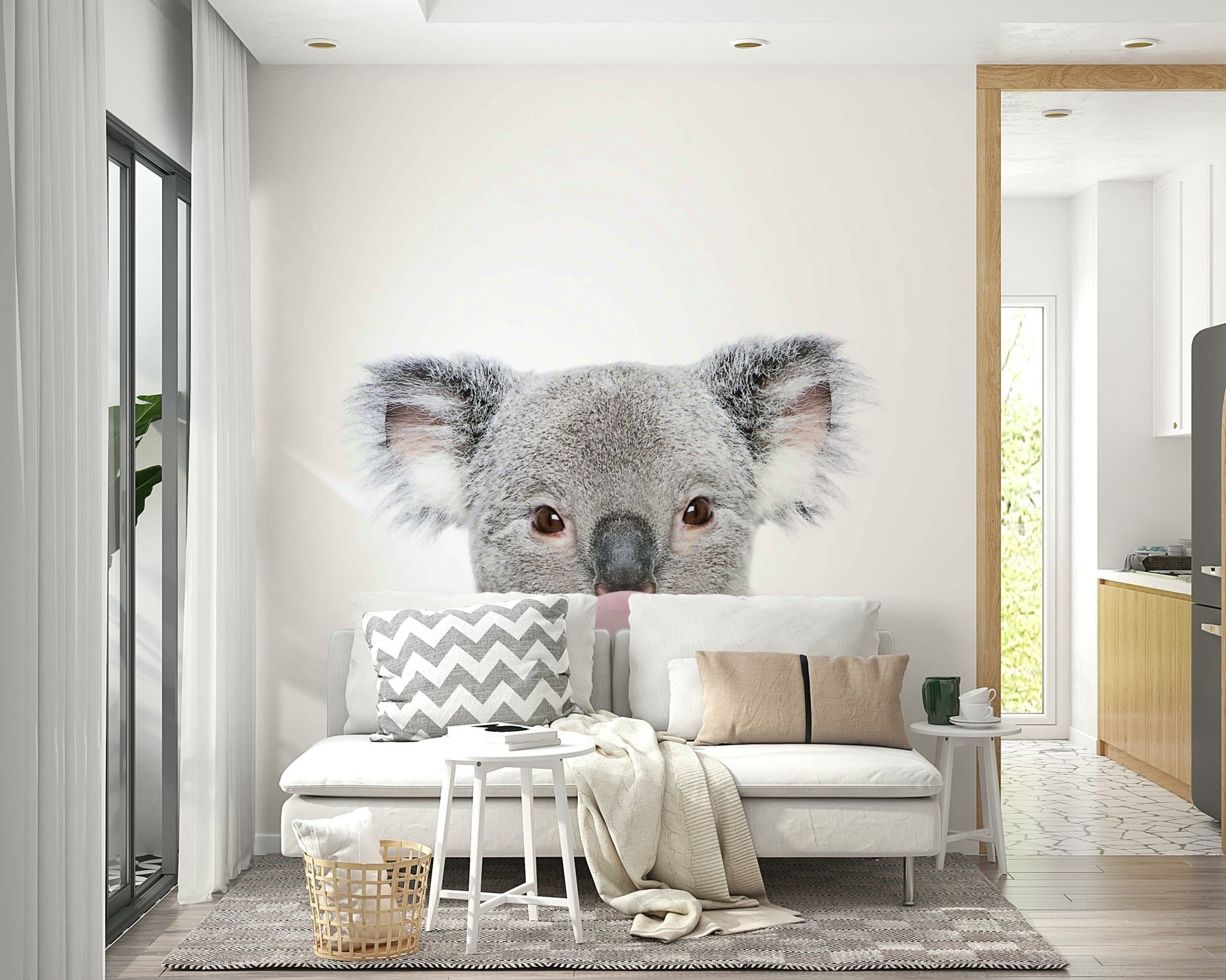 Playful bubble gum koala wall mural for nurseries.

