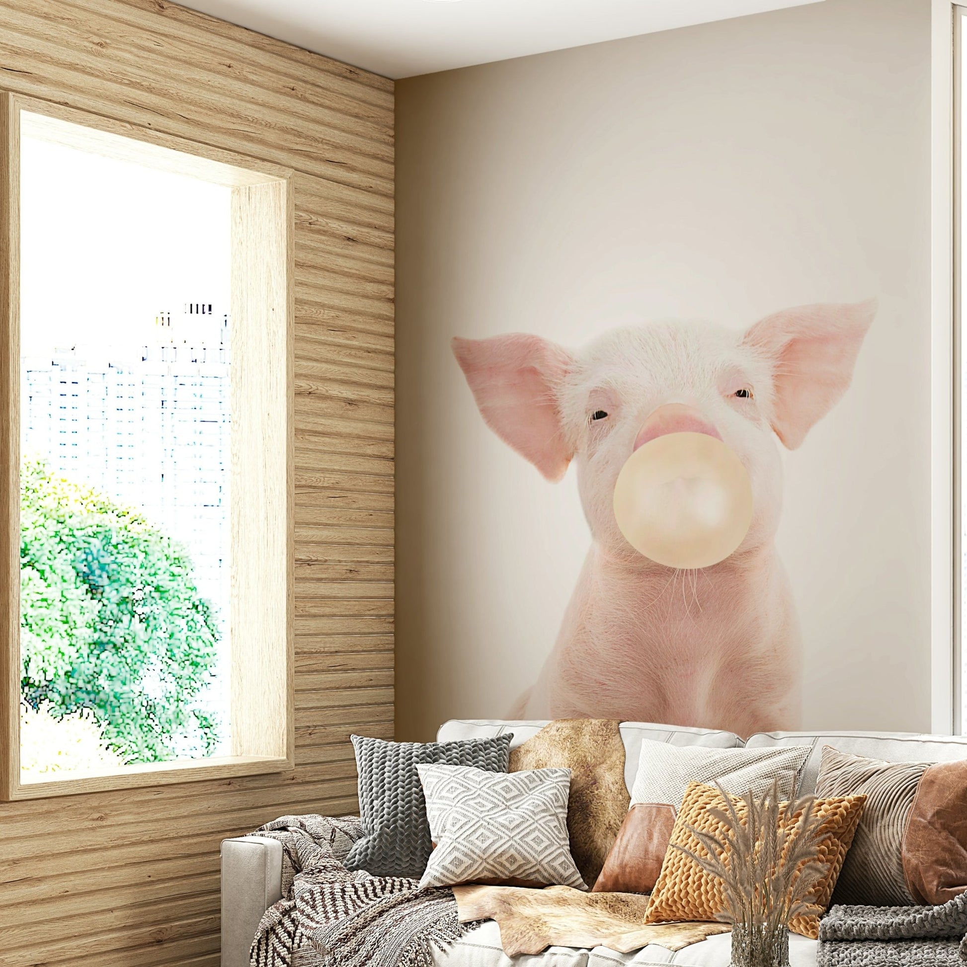 Fun and vibrant Bubble Gum Piglet Wall Mural

