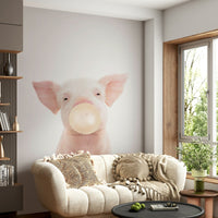Nursery decor with bubble gum piglet wall mural

