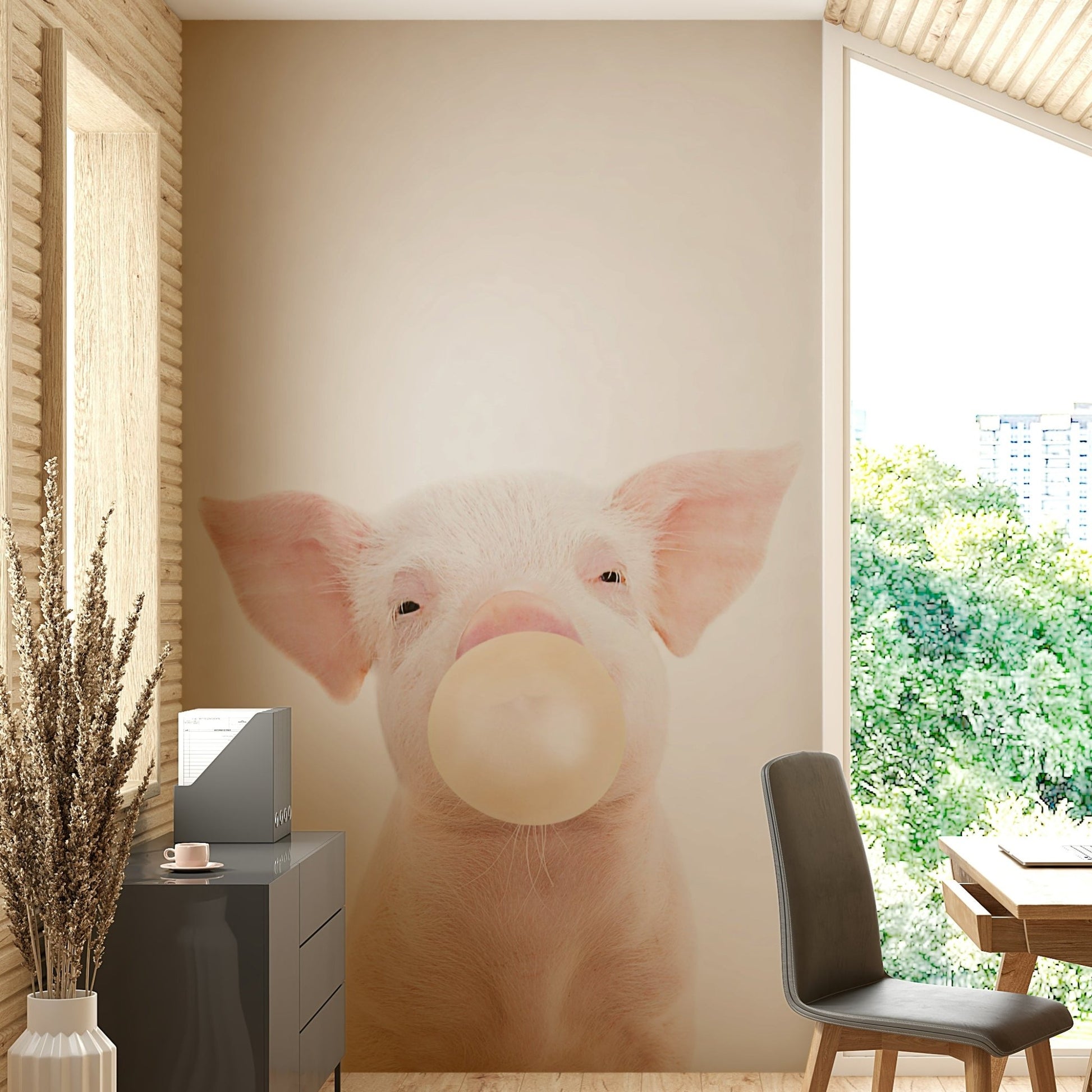 Sweet Bubble Gum Piglet Wall Mural for playful spaces

