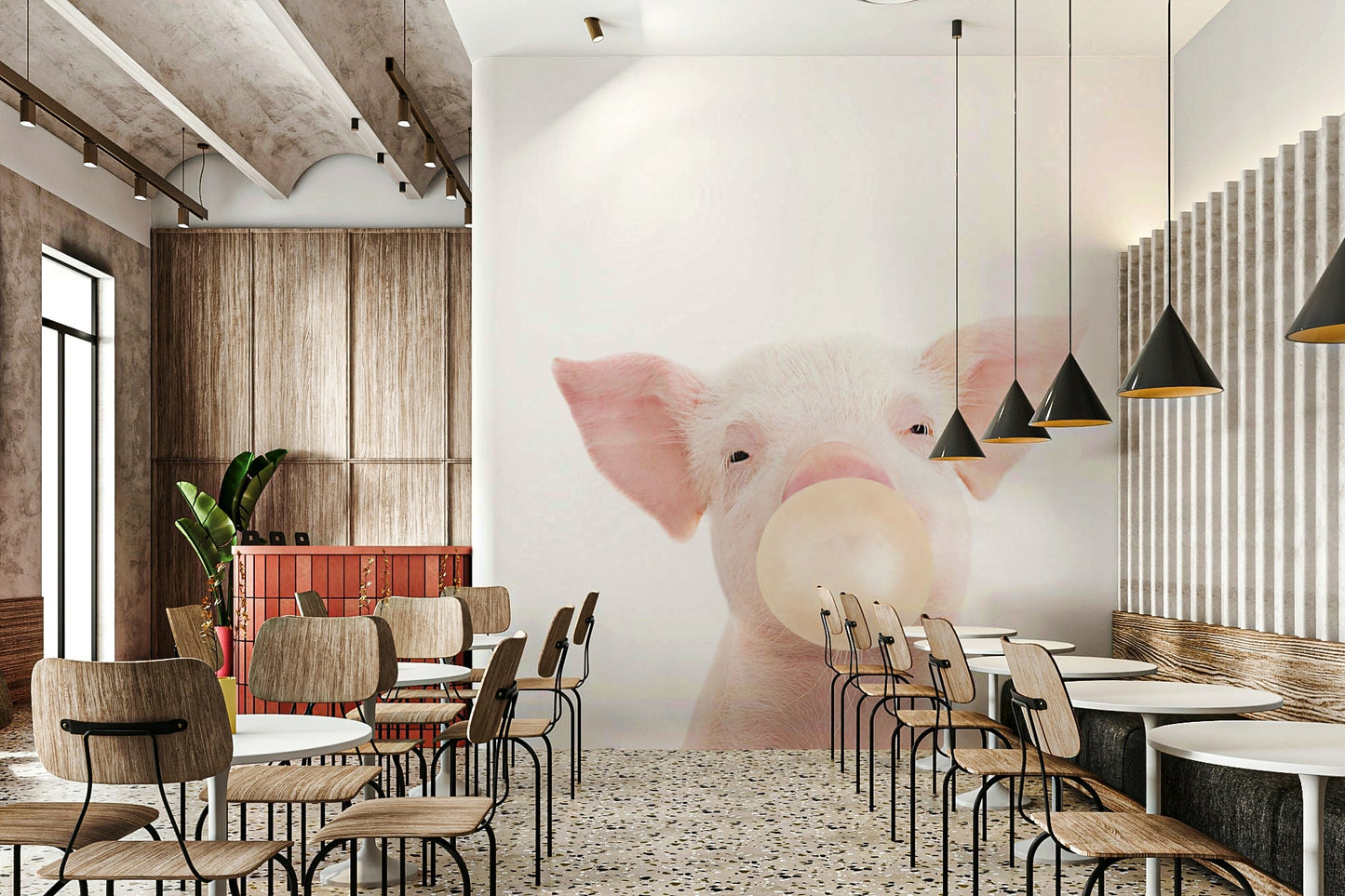 Fun and vibrant Bubble Gum Piglet Wall Mural

