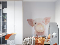 Adorable pink piglet with bubble gum wall mural

