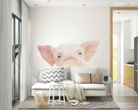 Pastel bubble gum piglet mural for modern decor

