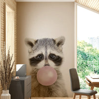 Raccoon with bubblegum on white bg


