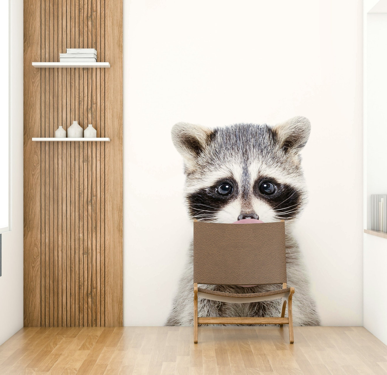 Bubble gum raccoon mural on wall for vibrant decor.

