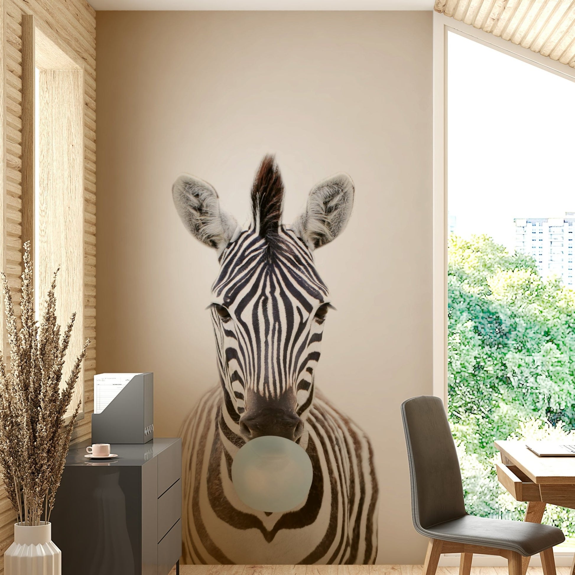 Modern bubble gum zebra mural for a bold wall look.

