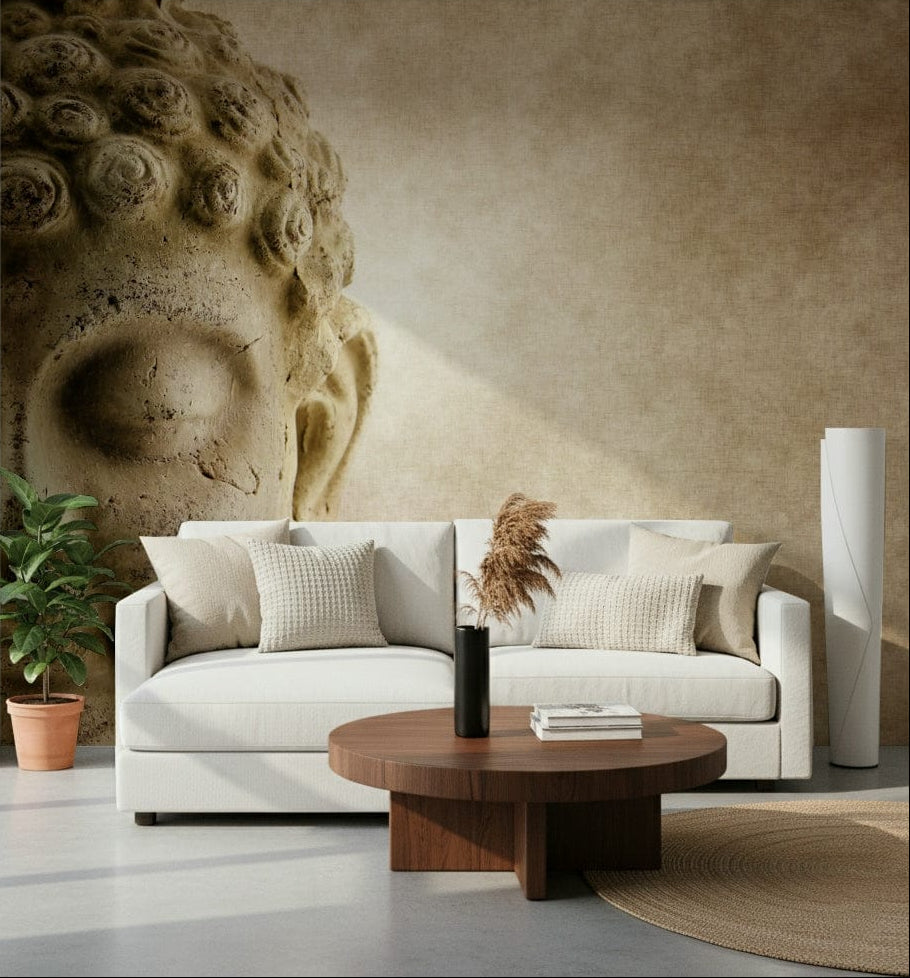Arched stone gateway wall mural for a hallway with natural wood flooring wallpaper., GD2969