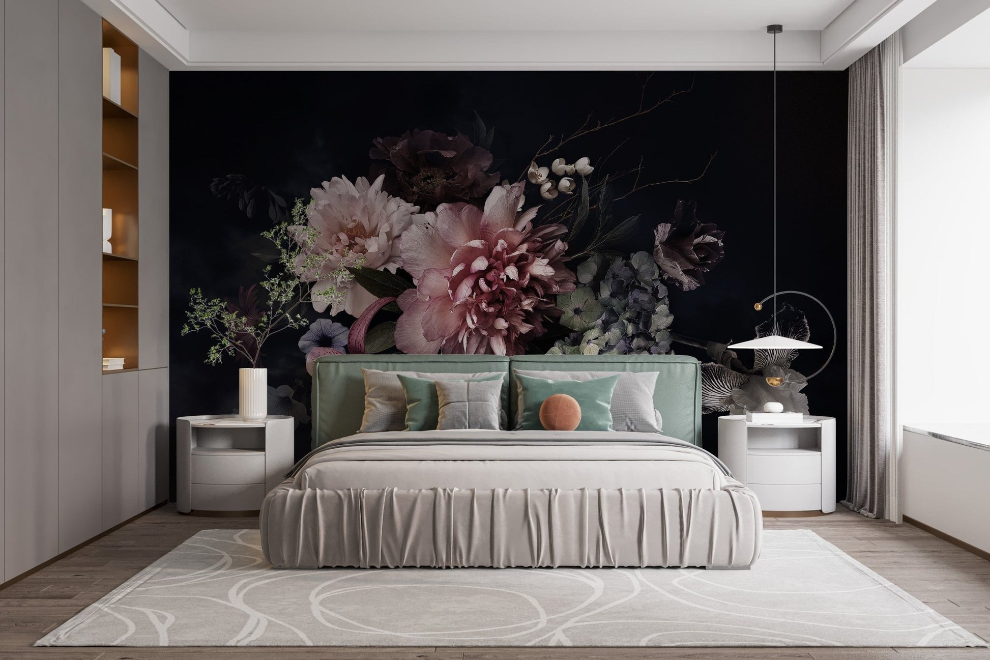 Dark floral mural with vintage style