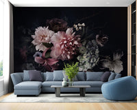 Dark vintage flower bunch wallpaper mural - Giffywalls