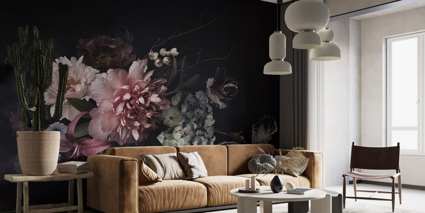 Dark vintage flower bunch wallpaper mural