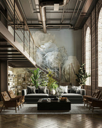 White peony floral wall mural close-up

