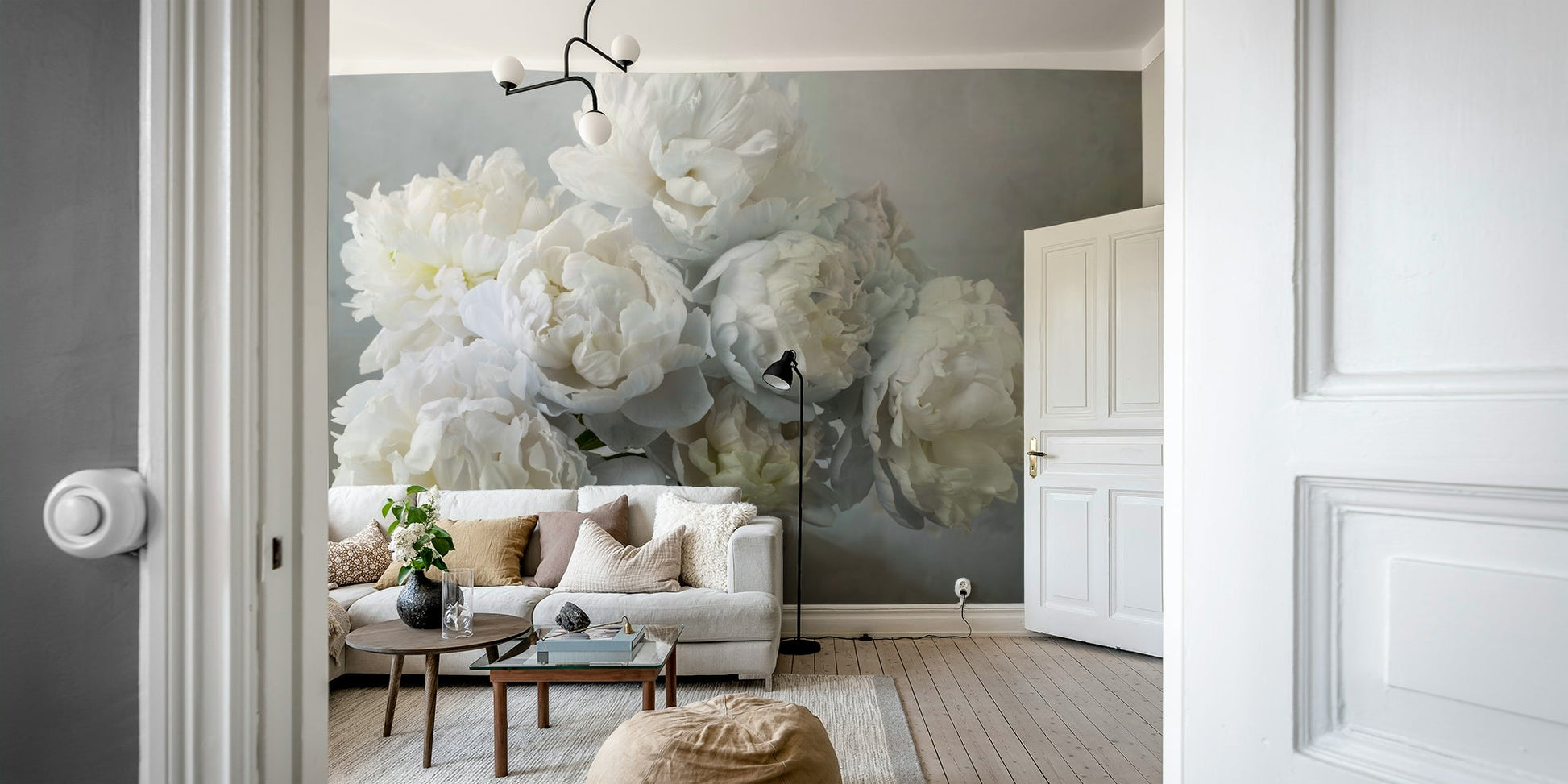 Neutral floral mural wallpaper for interiors

