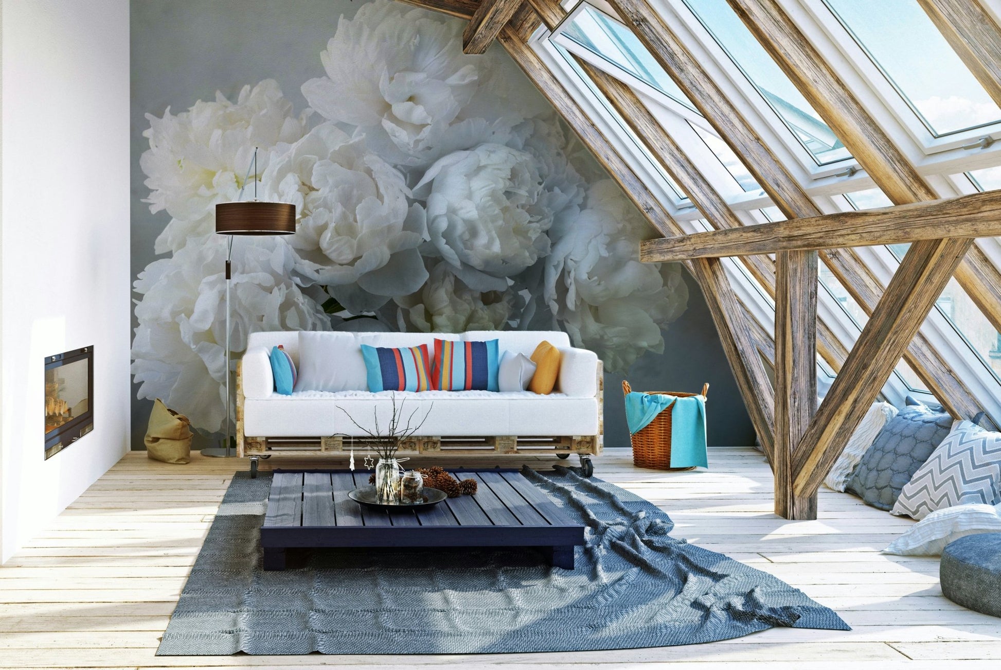 Creamy peony blossoms mural design

