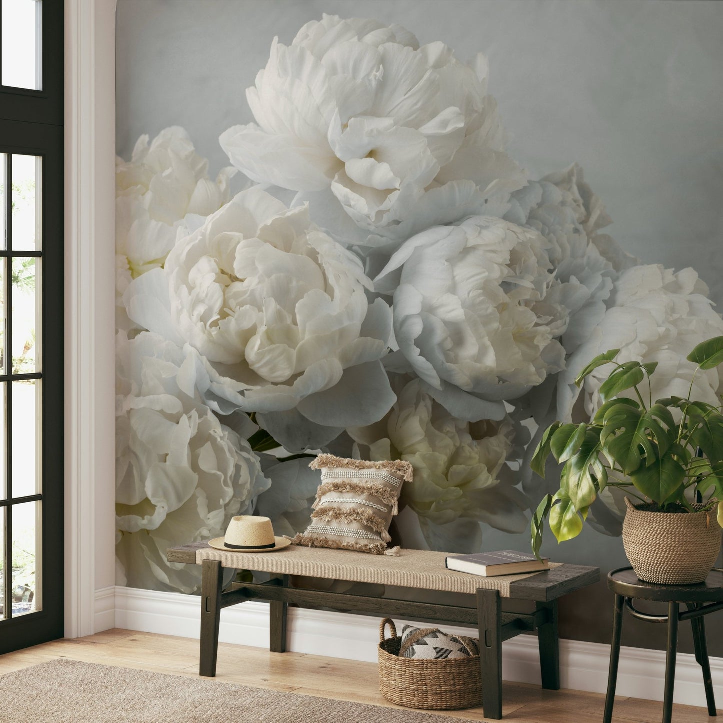 Peony wall art wallpaper with delicate details

