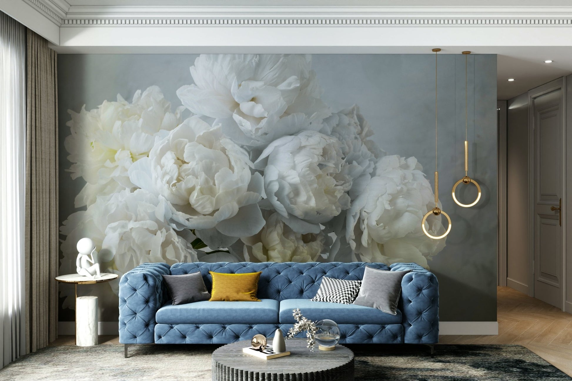 Elegant white peonies wallpaper for walls

