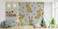 Nursery wallpaper with rabbits and flowers

