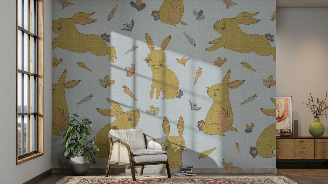 Cute bunny wallpaper with carrot motifs

