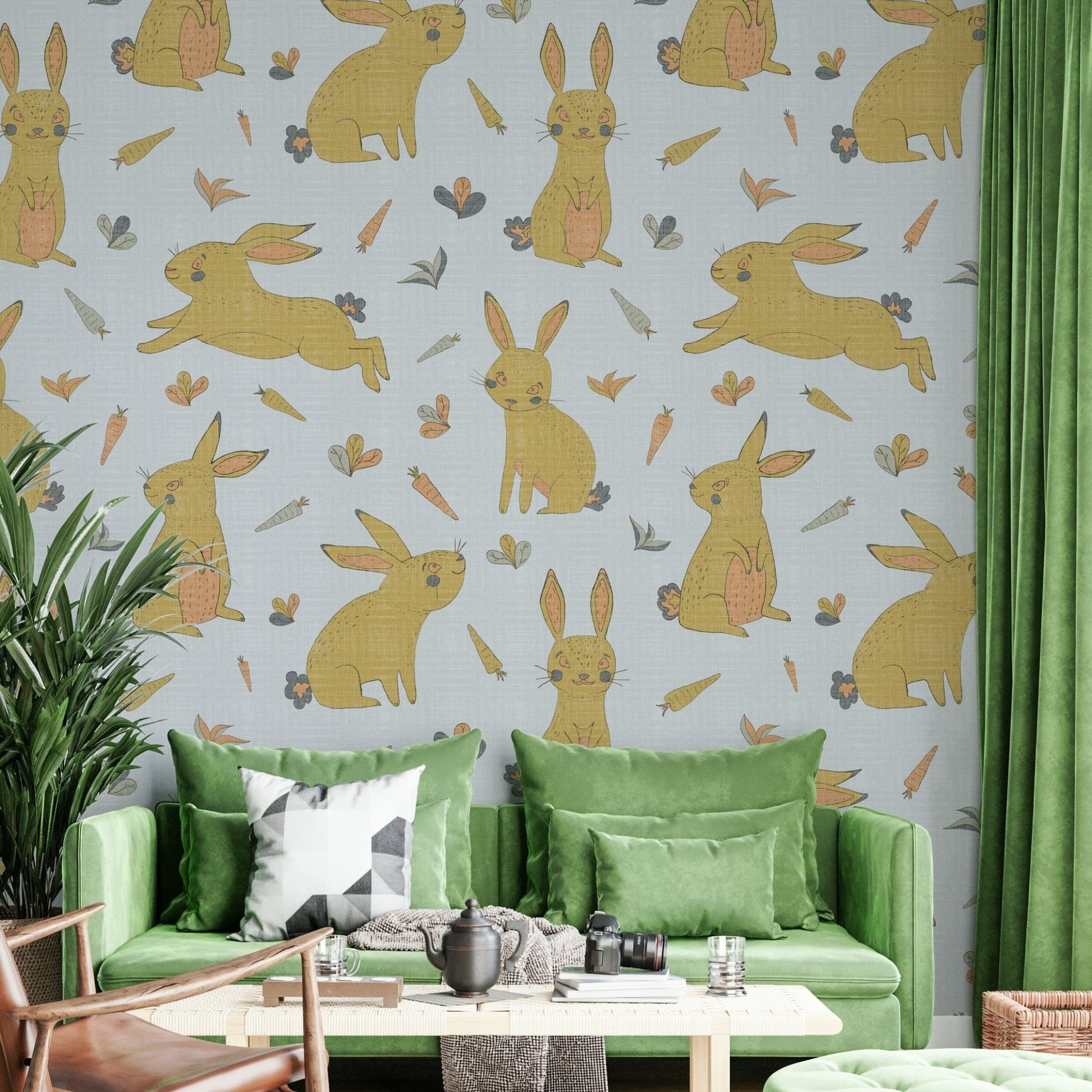 Rabbit illustrations on wallpaper for walls


