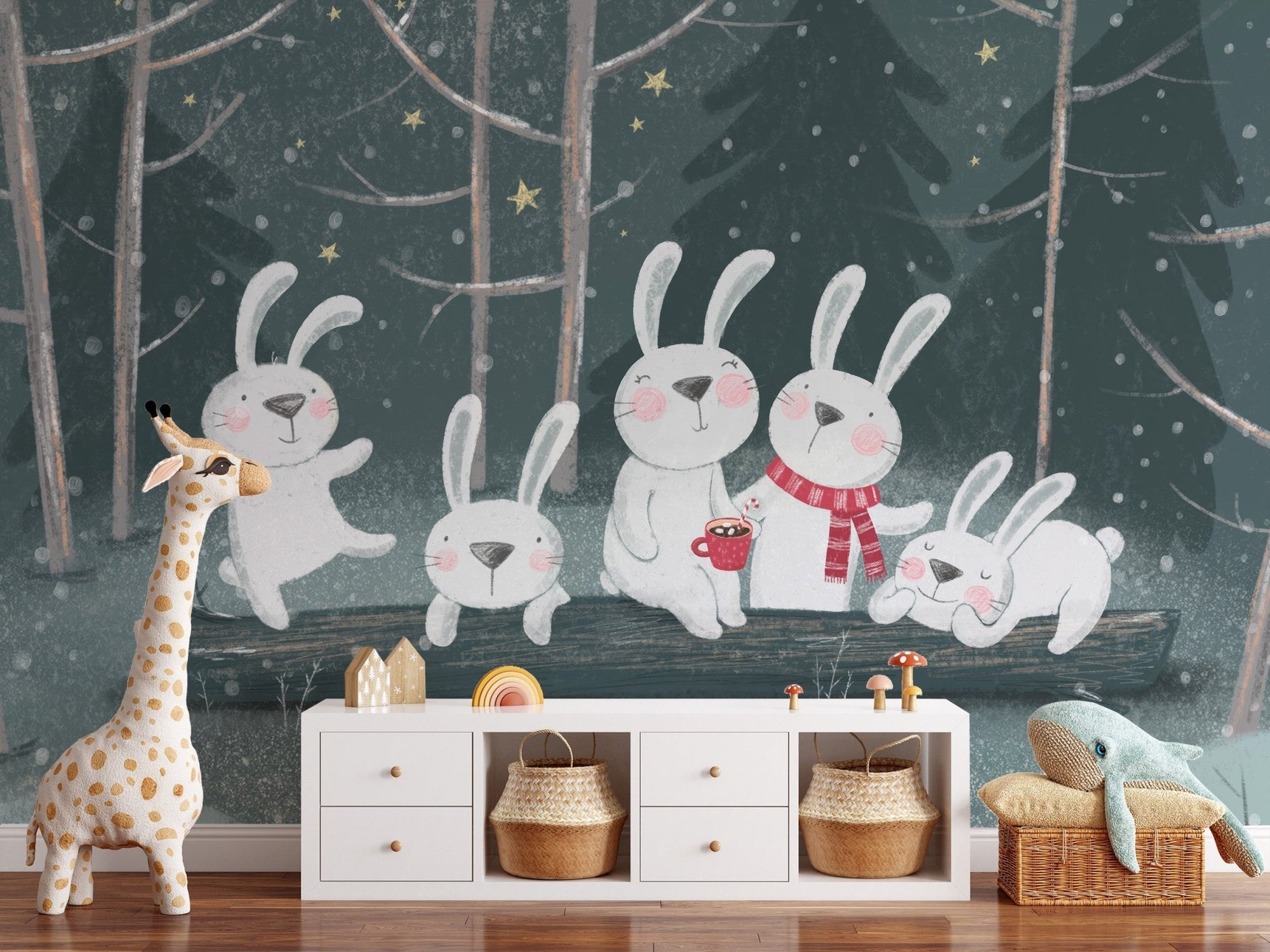 Whimsical bunny mural for nighttime charm C169
