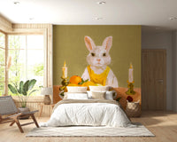 Bedroom with Bunny Candlelight Fruit Dinner Oil Painting Wall Mural
