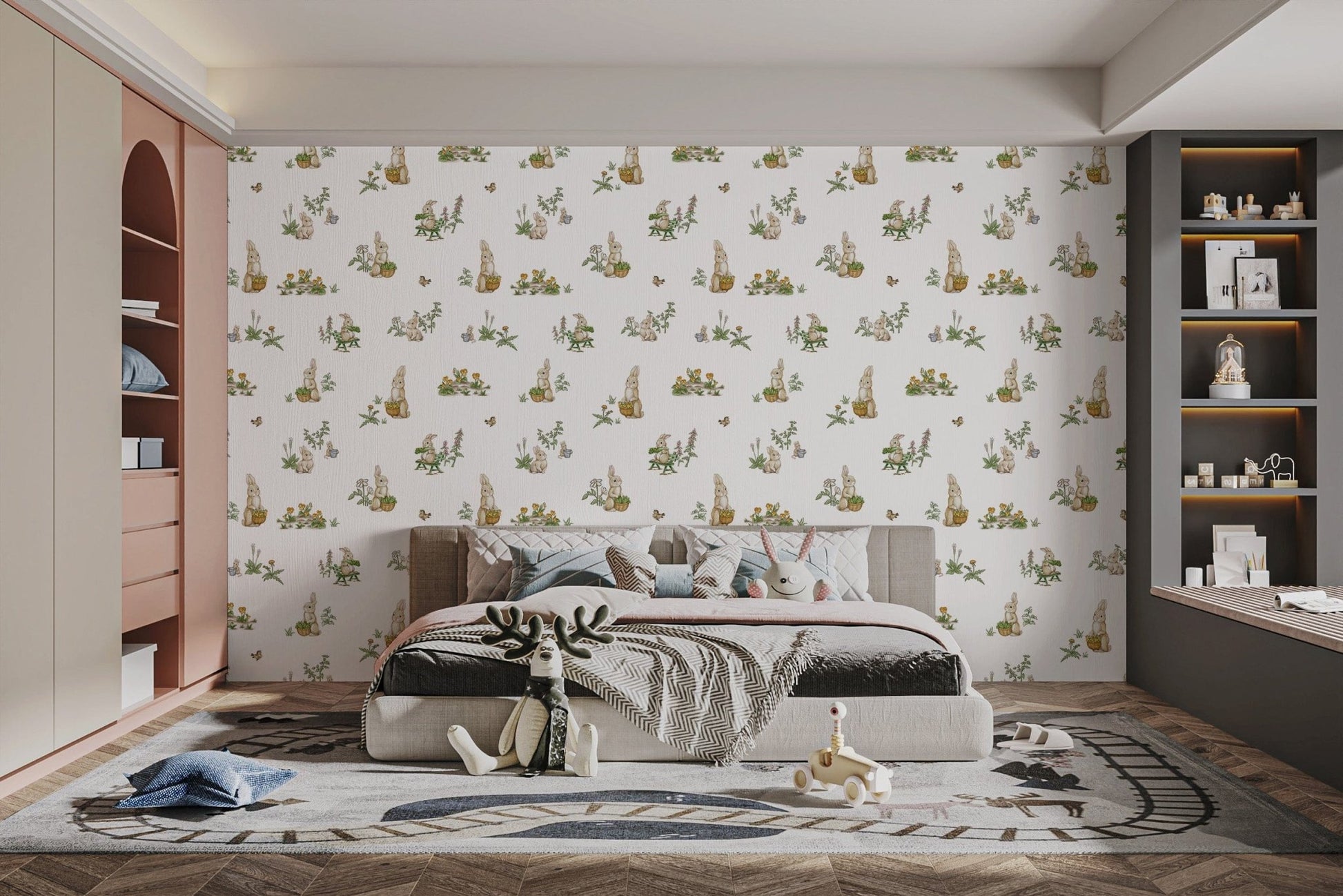 Storybook bunny wallpaper for nursery
