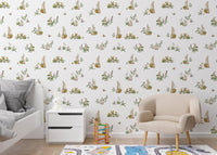 Cute rabbit and flowers wallpaper print
