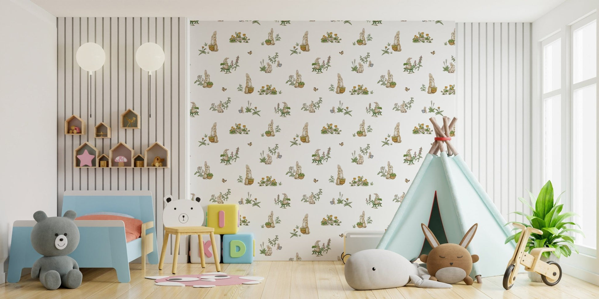 Gender-neutral rabbit wallpaper design
