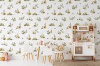 Woodland bunny wallpaper with flowers
