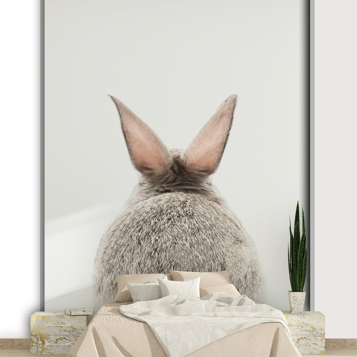 Delicate bunny tail wall mural for serene spaces