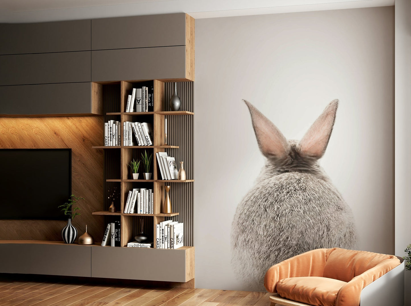 Gentle bunny tail mural in a calming pastel theme