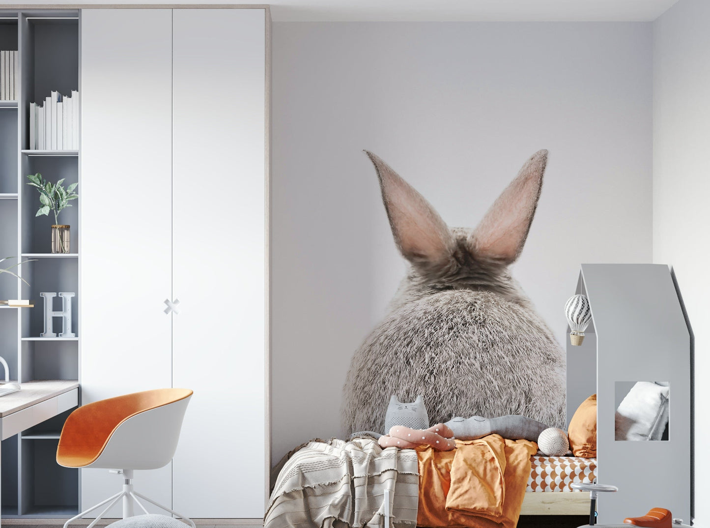 Whimsical bunny tail wall mural for kids room