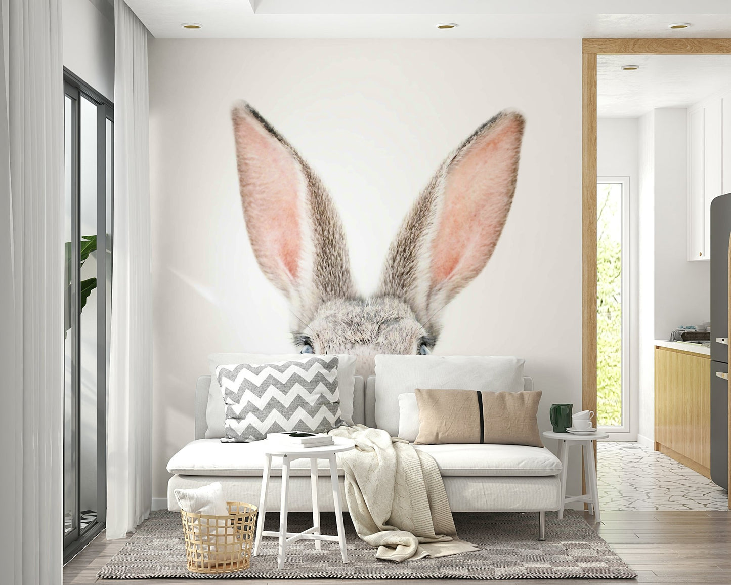 Lovely bunny wall art mural for cozy spaces

