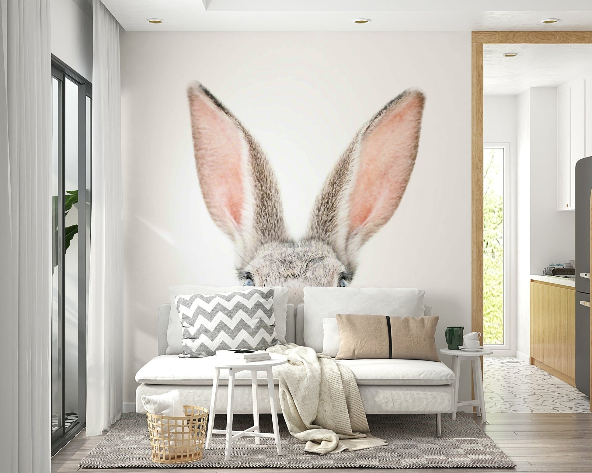 Lovely bunny wall art mural for cozy spaces

