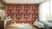 Bedroom Burgundy Heritage Bird wallpaper with vintage bird and floral pattern, GD9470