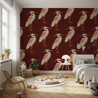 Kids room with Burgundy Heron wall mural rich tones