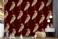Light heron figures in Burgundy Heron wall mural layout