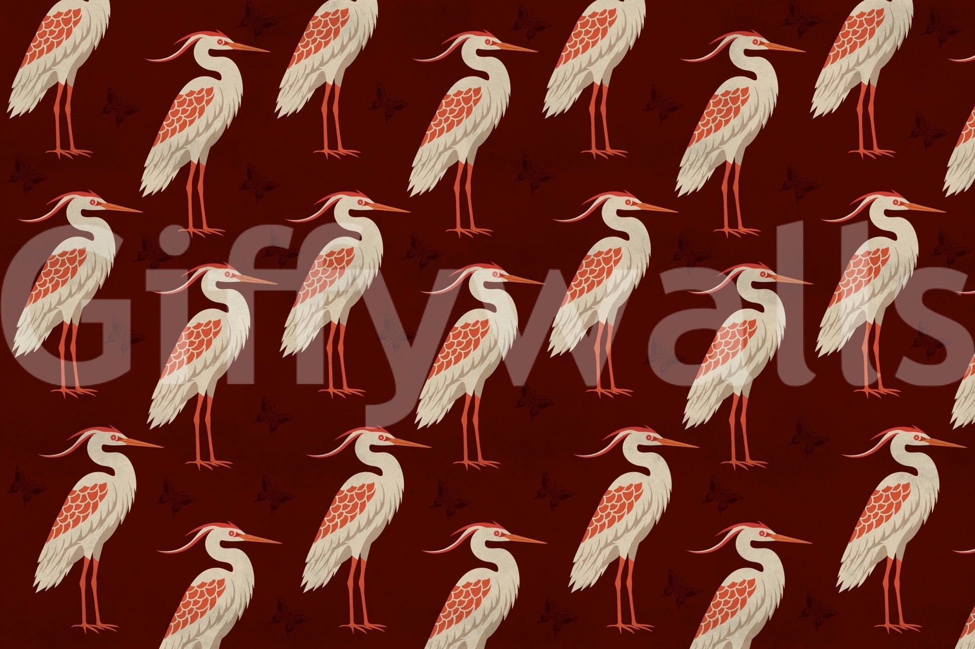 Nature-inspired pattern in Burgundy Heron wall mural