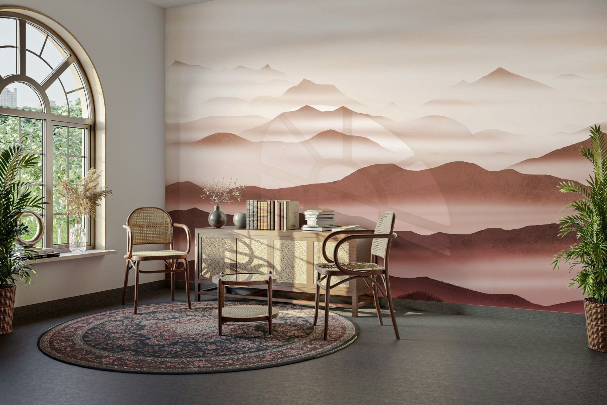 Soft burgundy hill layers wallpaper GD109

